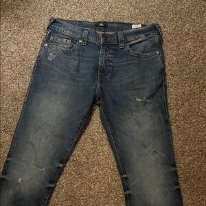 True Religion Distressed Dark Blue relaxed Skinny Jeans